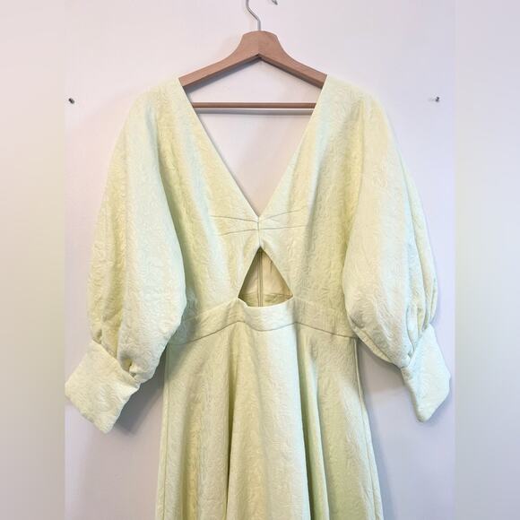 Asos Edition NWT 10 Blouson Sleeves Midi Dress textured green yellow size 10 - Picture 2 of 11